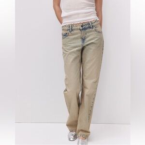 H&M Divided Low Rise Streight Leg Jeans. Blue/Beige Size 12.